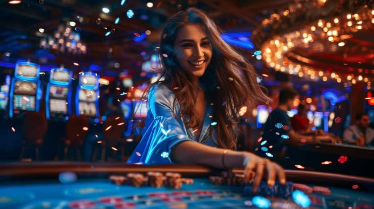 Lobby game interaktif di aplikasi monas128 dengan tema neon hijau elektrik